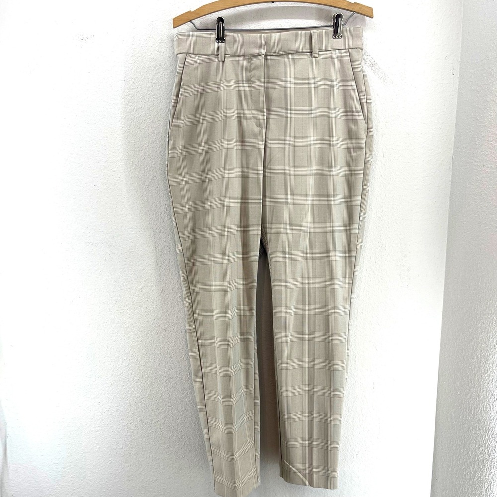 Plaid Straight Leg Cropped Pants 10 Beige Light Academia Lagenlook Office Casual